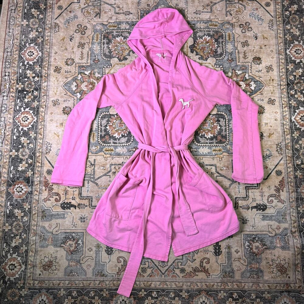 Vintage Y2K Victoria’s Secret PINK spell out hooded robe lounge comfy pink M/L